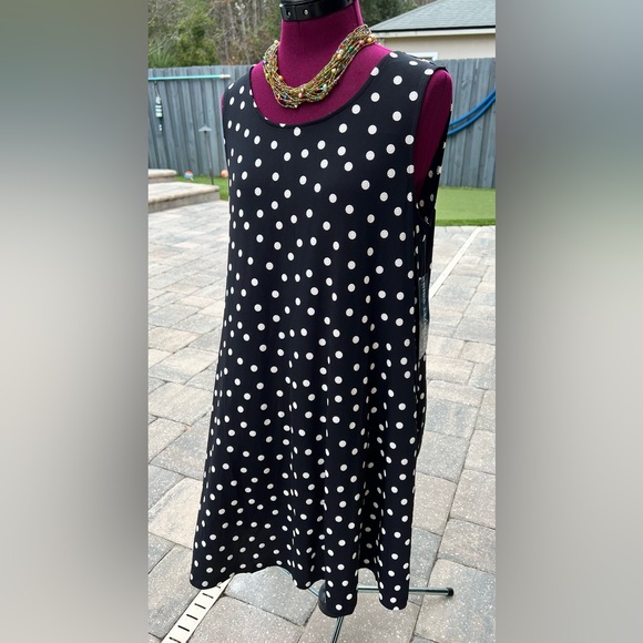 Nina Leonard Black and White Polka Dot Midi Dress - Picture 2 of 8